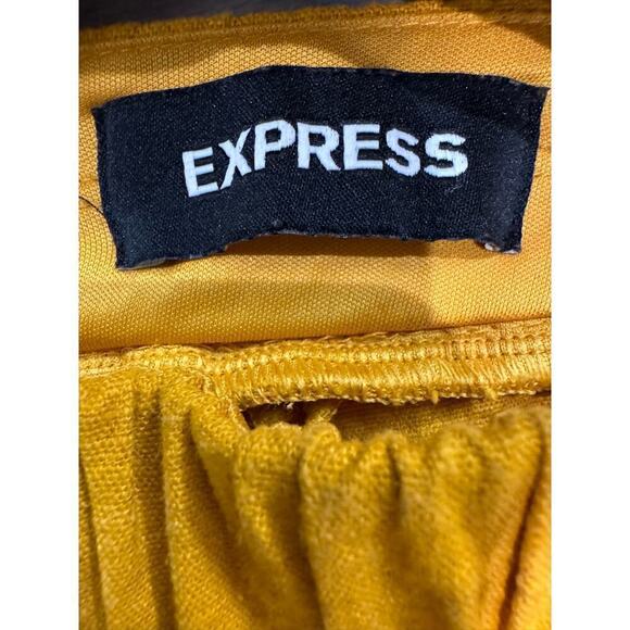 Express Linen Blend Mustard Yellow Wide Leg Elastic Waist Pants Size Small - Picture 3 of 5